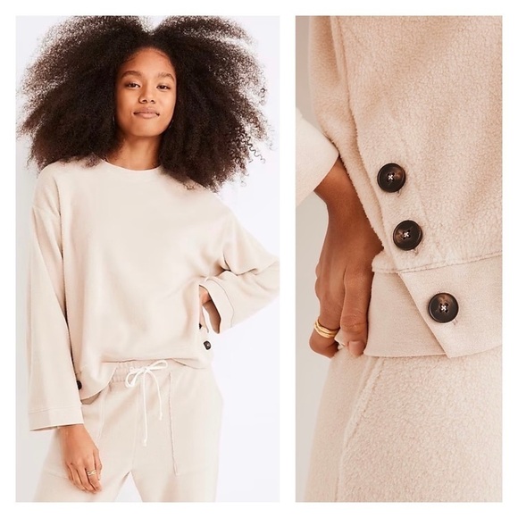 NWT Madewell (Re)sourced Brushed Side-Button Relaxed Sweatshirt in Alabaster S - Picture 1 of 6